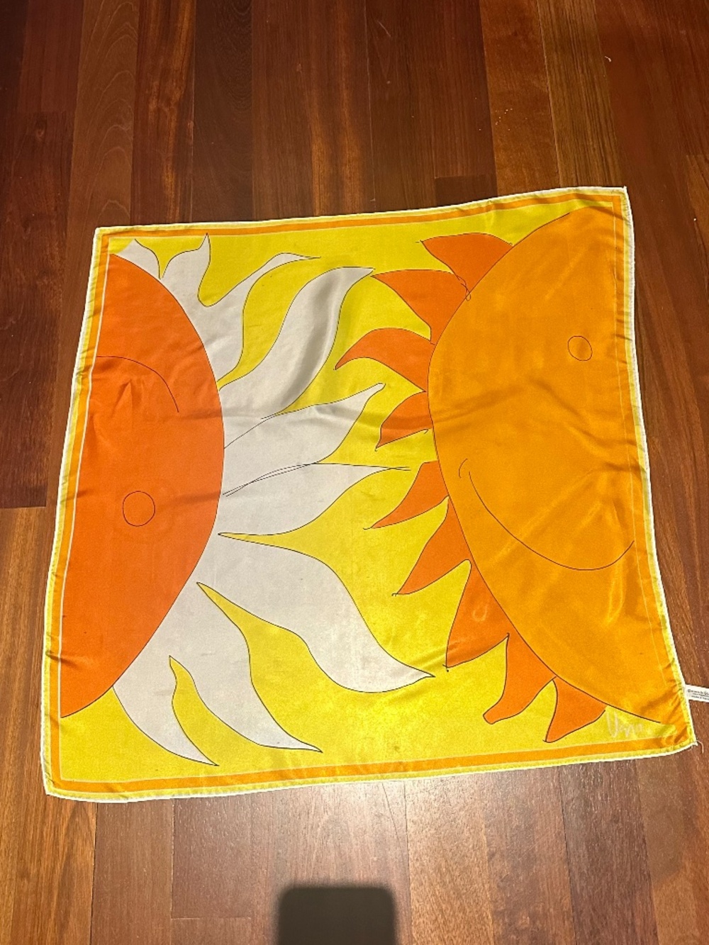 Vera Neumann Vintage Yellow & Orange Smiling Sun Scarf ~ Made in Japan